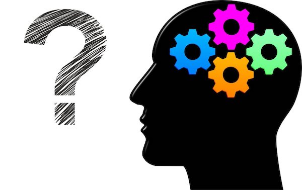 graphic of head with colourful cogs inside facing question mark