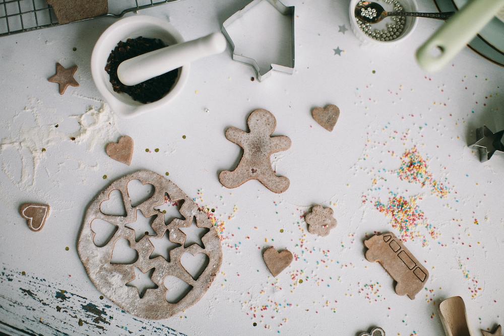 flatlay of holiday cookie making