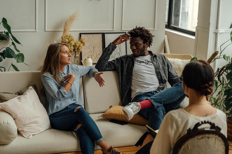 couple talking in therapy session