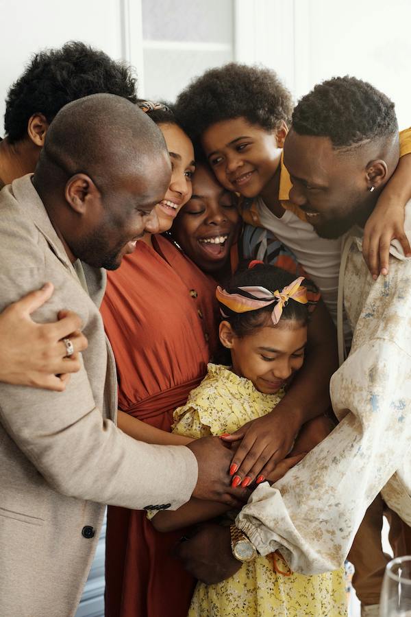 large happy family embracing