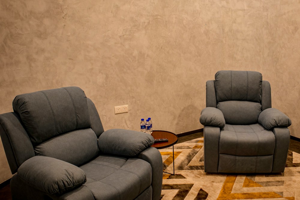 two comfortable recliners in cosy office