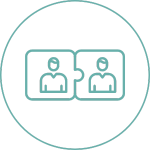 icon of two puzzle pieces with people drawn on fitted together